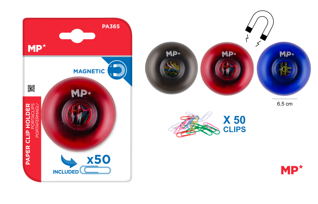 PORTACLIP MAGNETICO REDONDO+50CLIPS COLOR